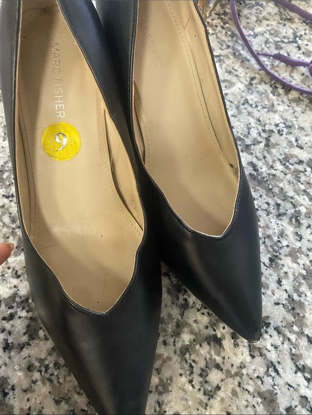 Marc Fisher Black Pointed Toe Leather Pumps - Sleek V-Cut Vamp